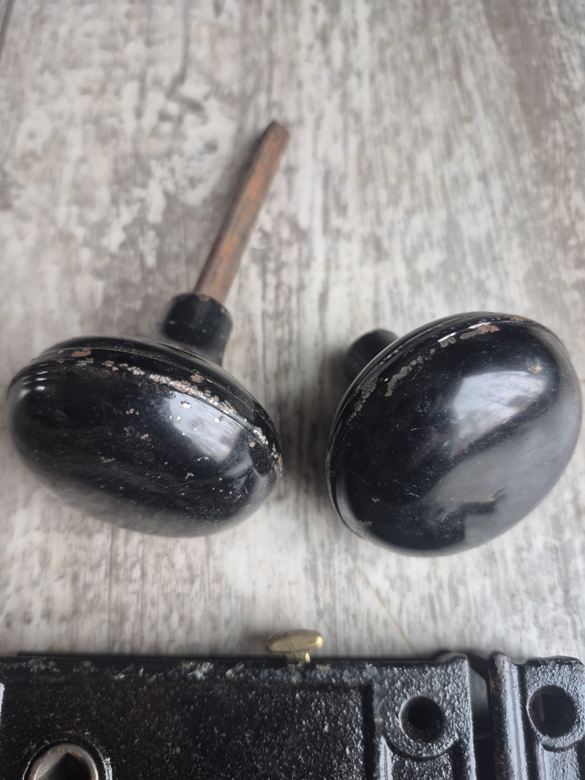 Antique Rim Knob Lock Black knobs Skeleton Key Complete 3 x 3.75 X 5/8 Open Box