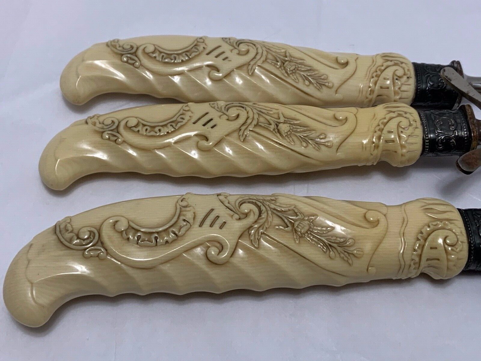 Antique 3pc Carving Set Sterling Celluloid Handles Landers Frary Clark Victorian