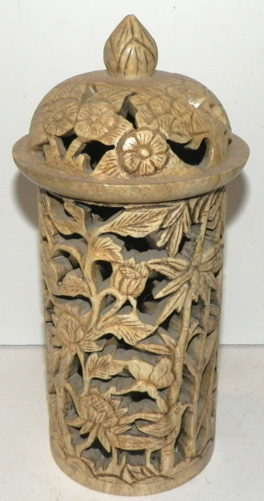 Carved Soapstone Candle Lamp Incense Burner Oriental Folk Art Asian Vintage