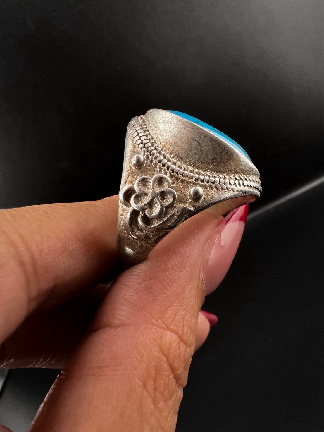 Rare Vintage Solid Silver RING WITH NATURAL stone