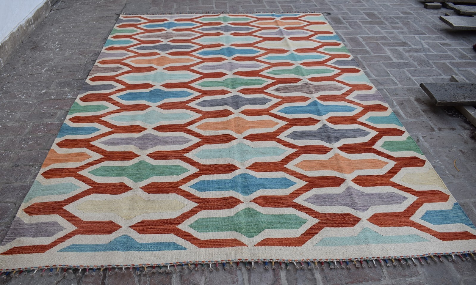 6’8 x 9’10 Handmade Vintage Afghan Tribal Ghalmouri Wool Turkish Area Kilim Rug