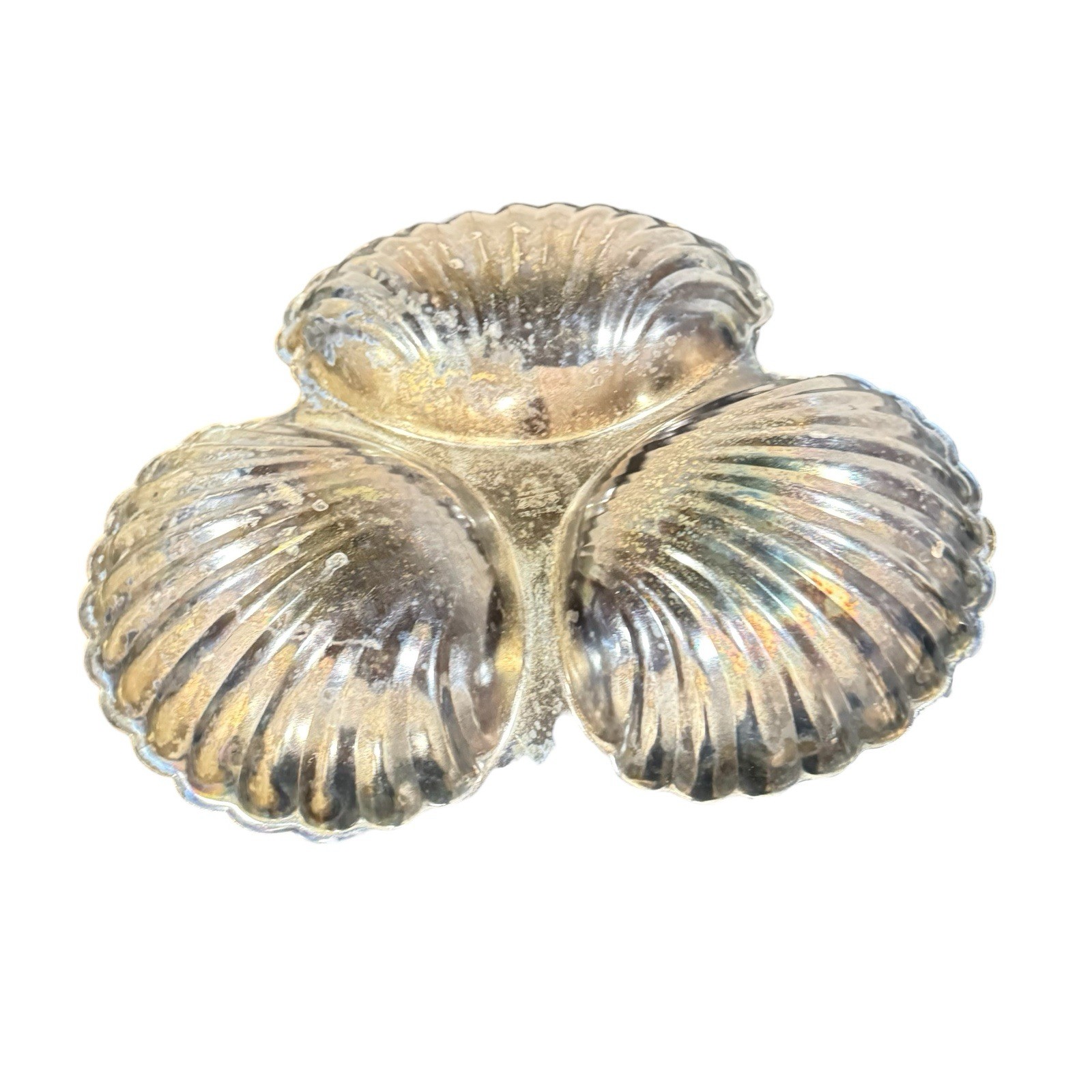 Sheridan Silver Plated Triple Shell Serving Plate w/ Center Candle Holder Vtg
