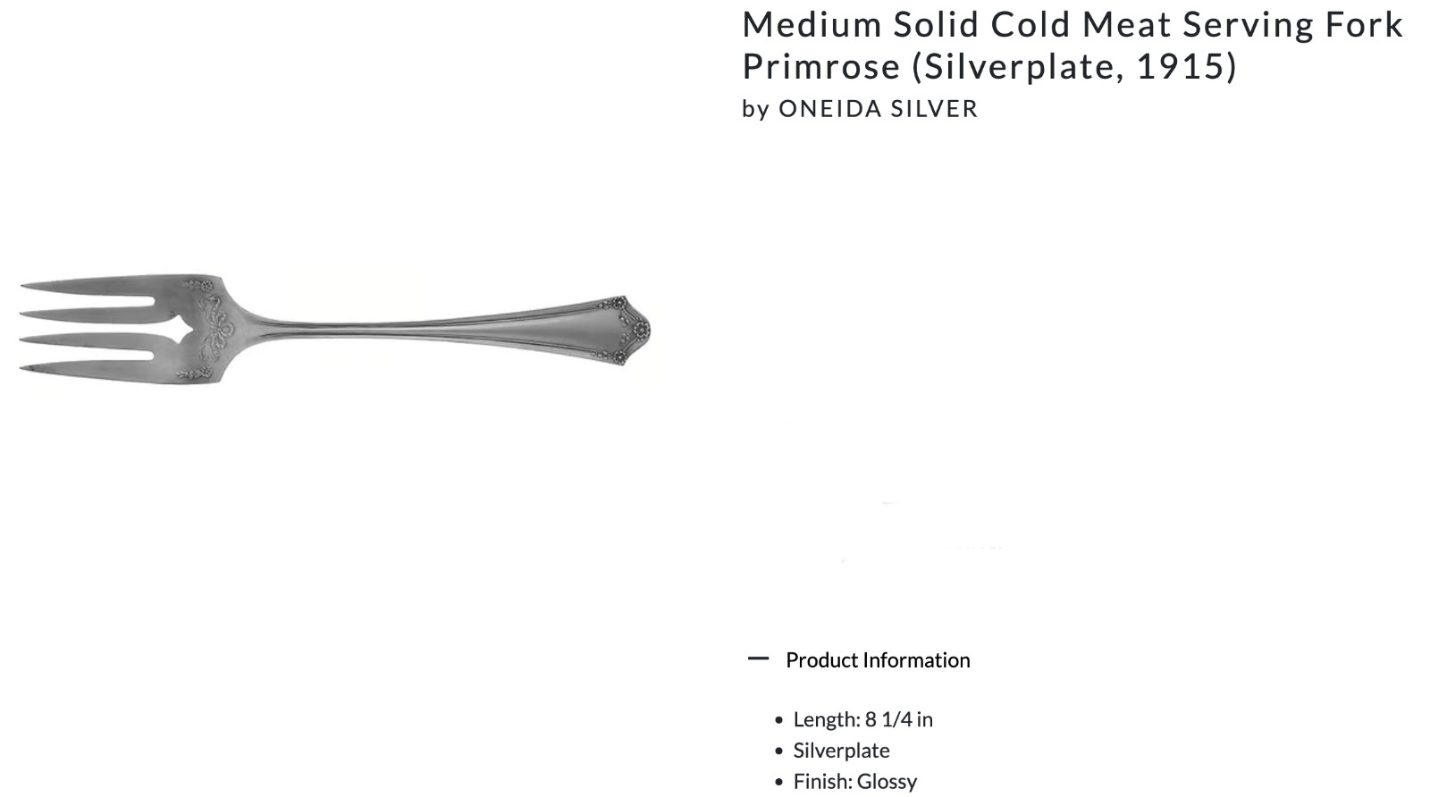Medium Solid Cold Meat Serving Fork Primrose Silverplate 1915 by Oneida Silver 8