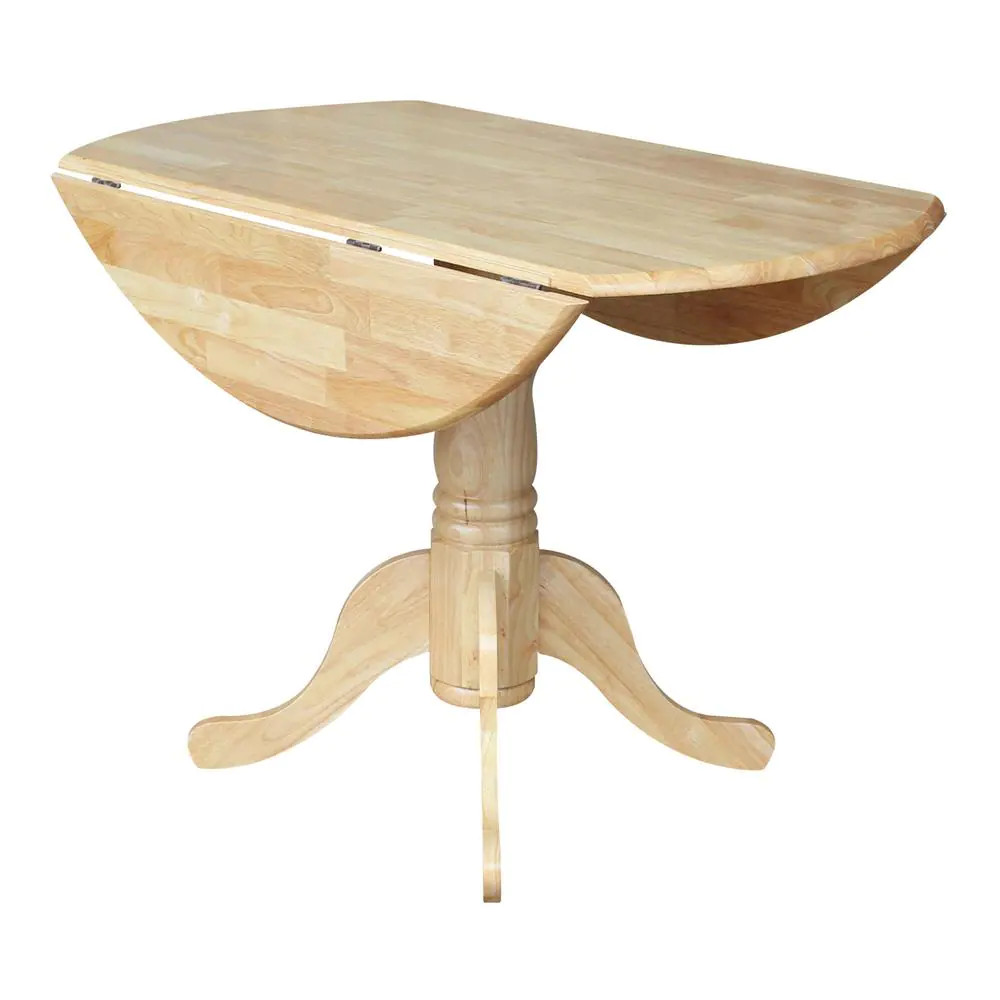Dining Table Dual Drop Leaves Solid Wood Natural Pedestal Seats 4 People Durable