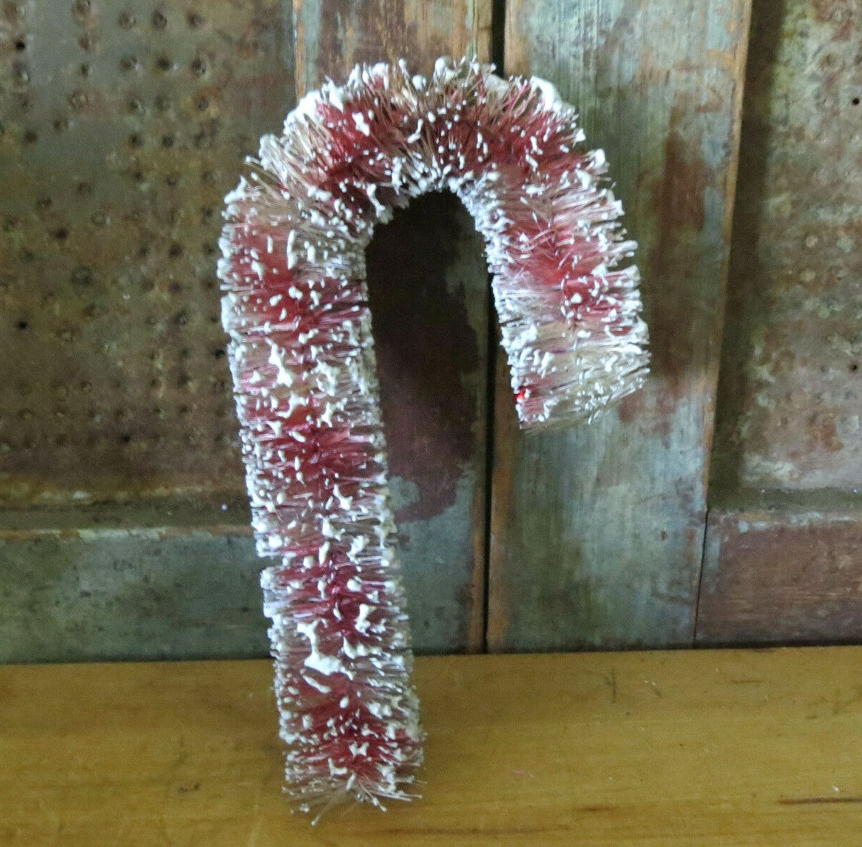 Bottle Brush Candy Cane Christmas Tree LG Ornament Red White Vintage Style