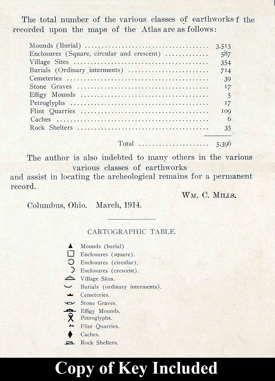1914 Mills Ohio Archaeology Map Belmont County Native American Mounds Villages
