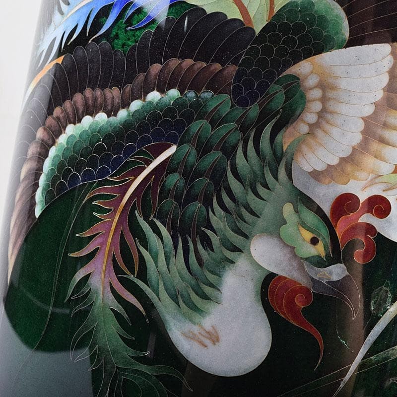 Japanese Cloisonne Vase Pot Houou Phoenix Pattern 12 inch tall