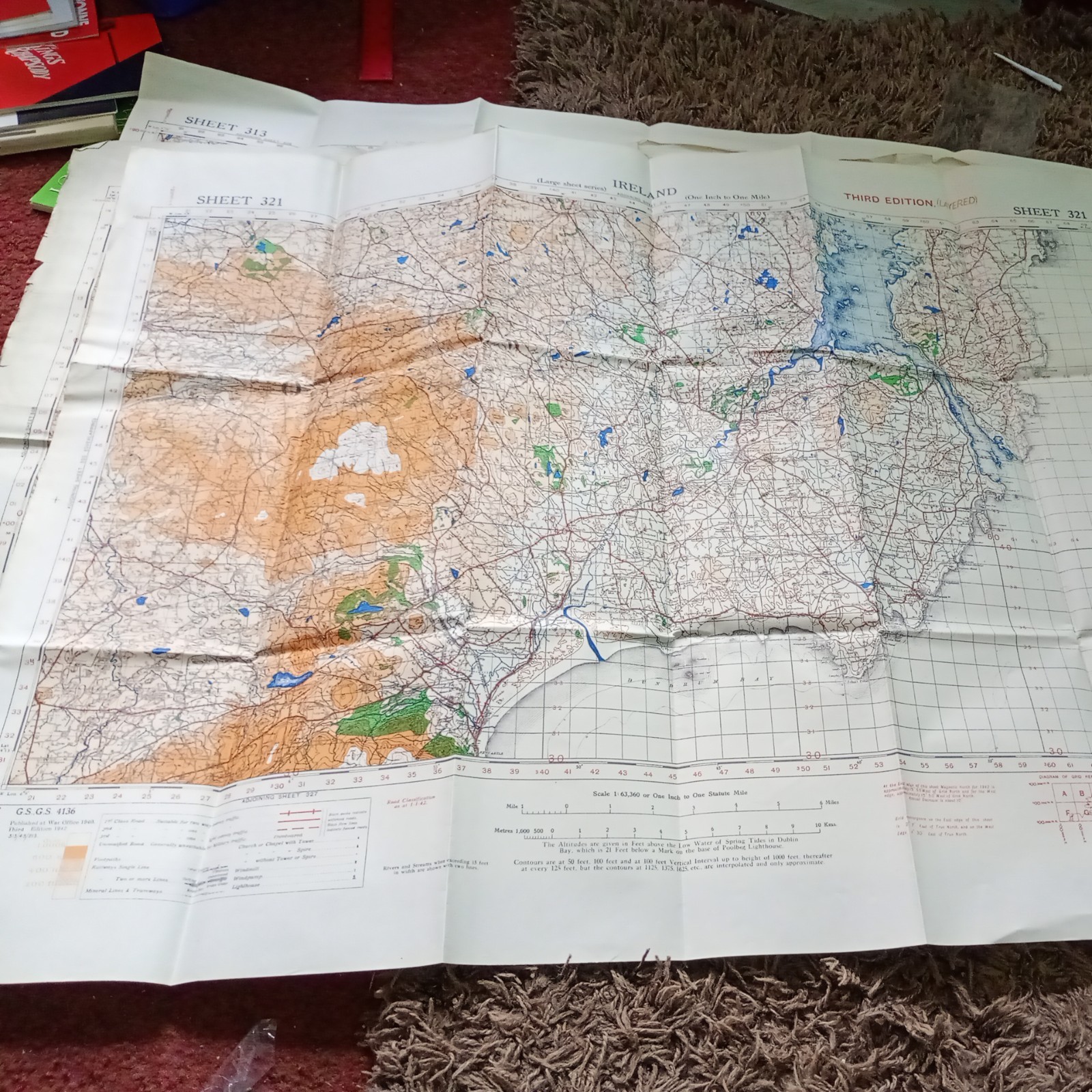 IRELAND SHEET MAP ONE INCH. TO MILE GOOD CONDITION FOLDS 1942 NO 321 WICKLOW