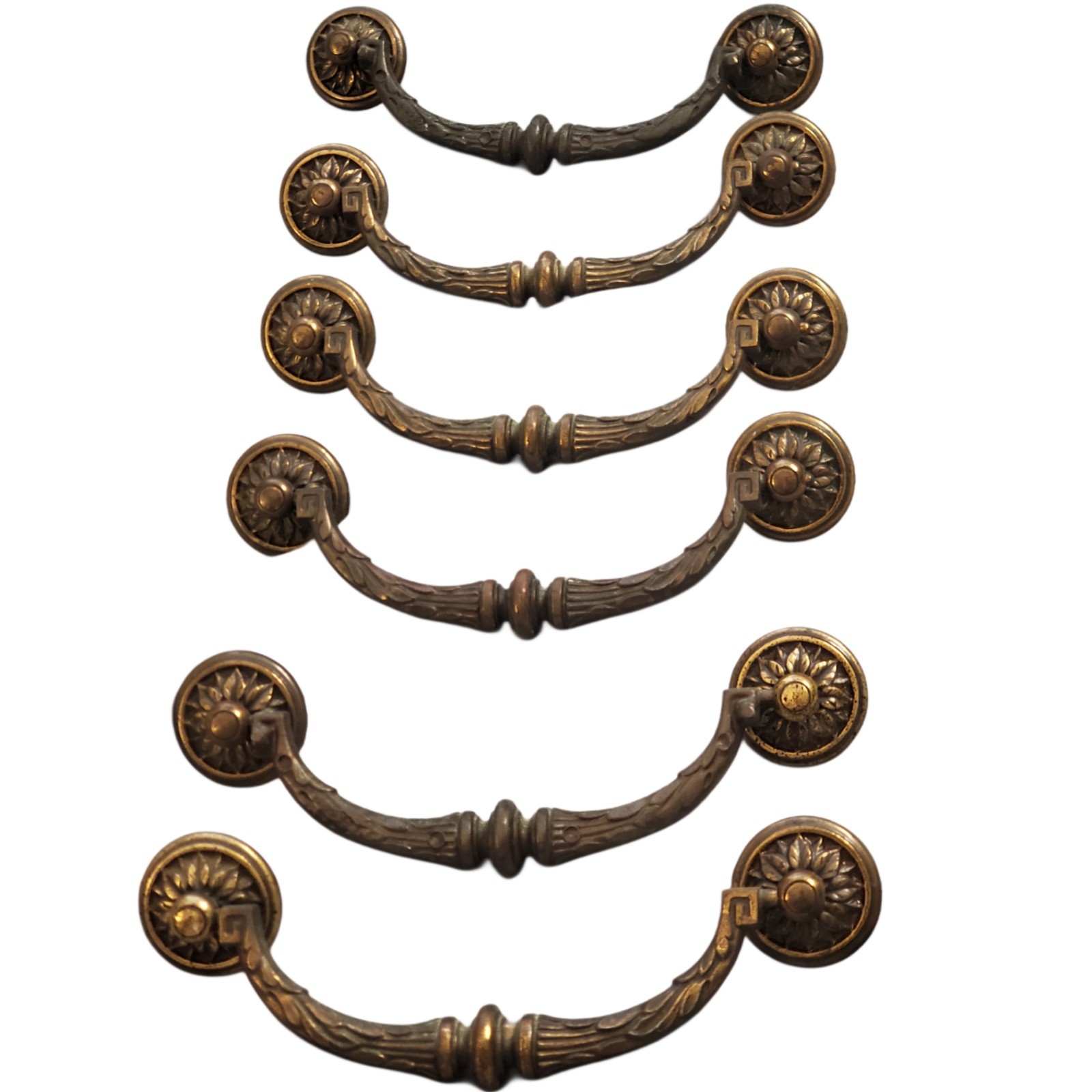 6PCS Antique Brass Bail Pulls 8″ Hole Centers Ornate Floral Handle Dresser