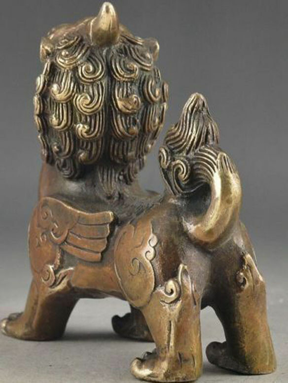 Antiques Handcarved Brass Exorcism Kirin Gather wealth Brave troops pixiu statue