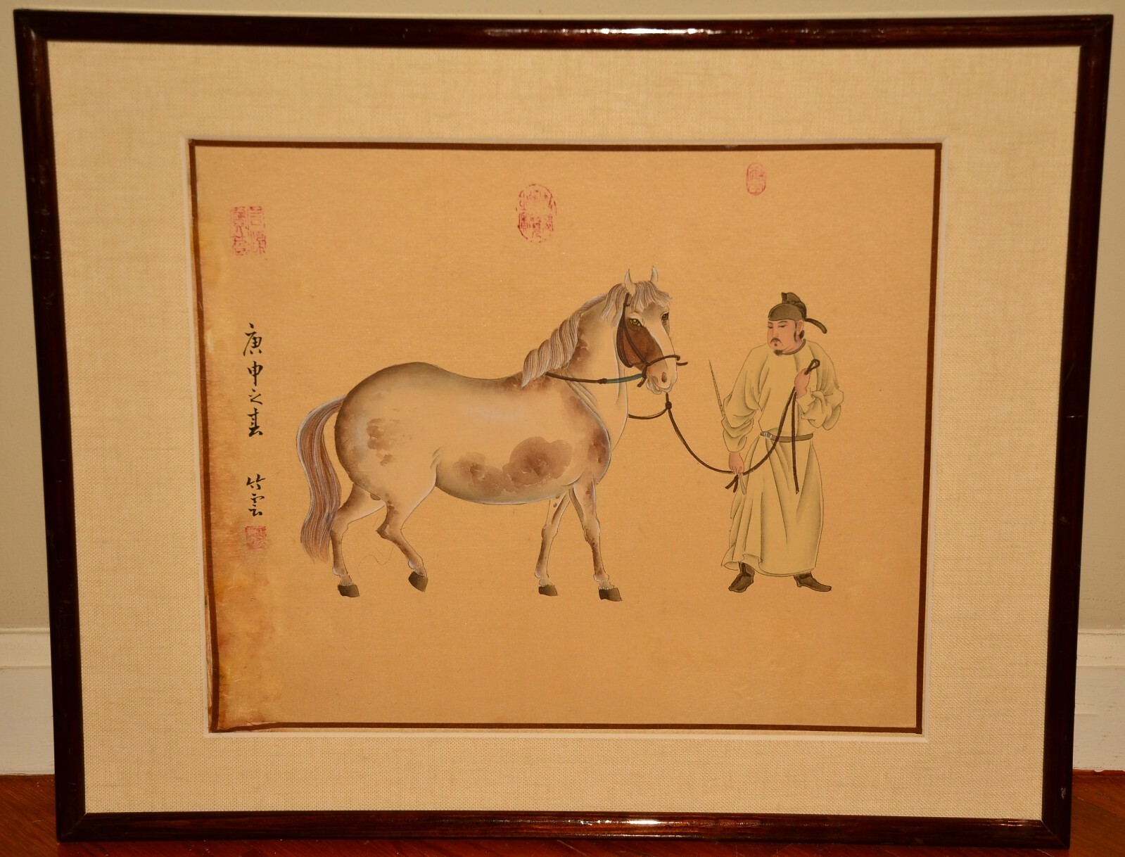 Li Gonglin Attr Original Antique Signed Ancient Chinese Horse Rider Oil Painting