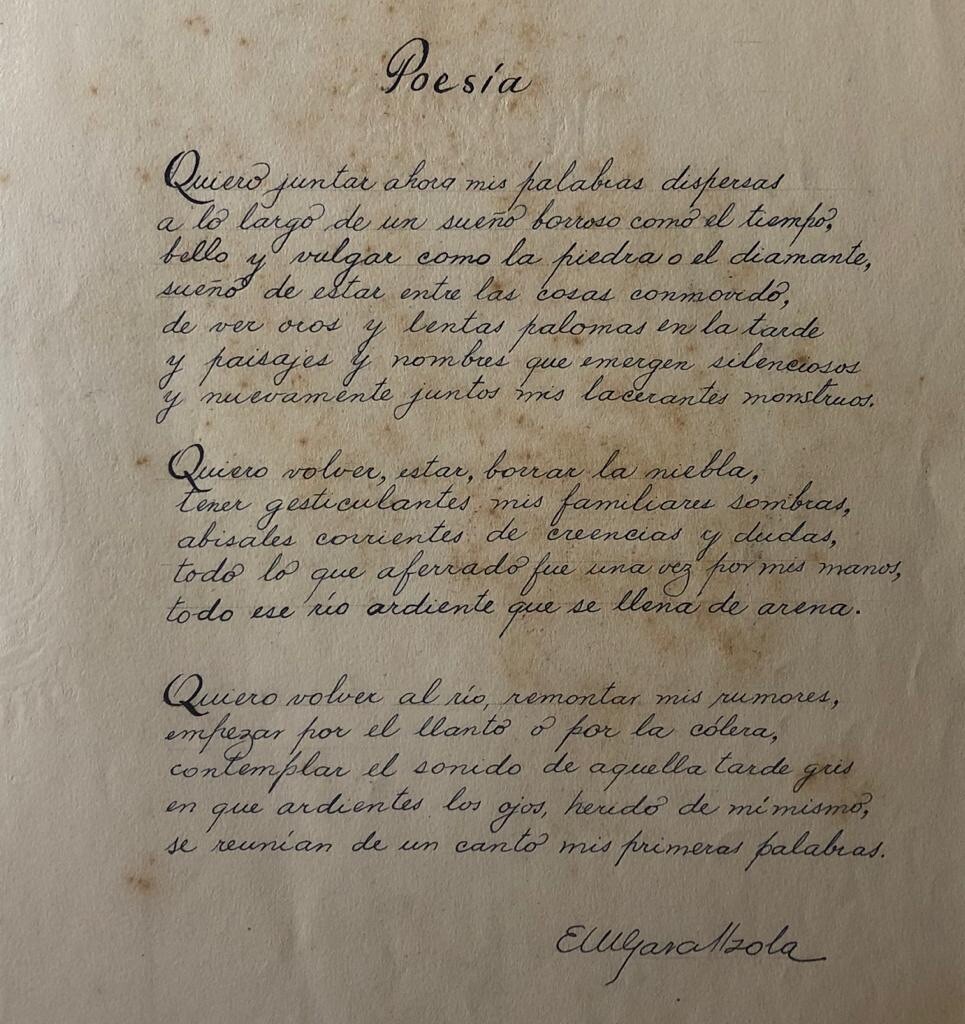 Manuscript of the poetry “Poetry” by Ernesto García Alzola, original signed