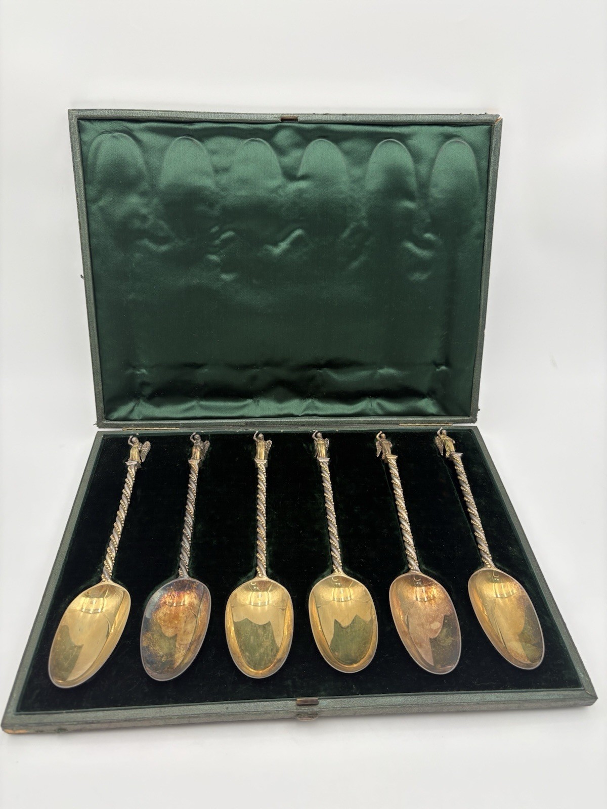 Victorian Sterling Silver Gilt Angel Spoon Set George Adams Chawner London 1867