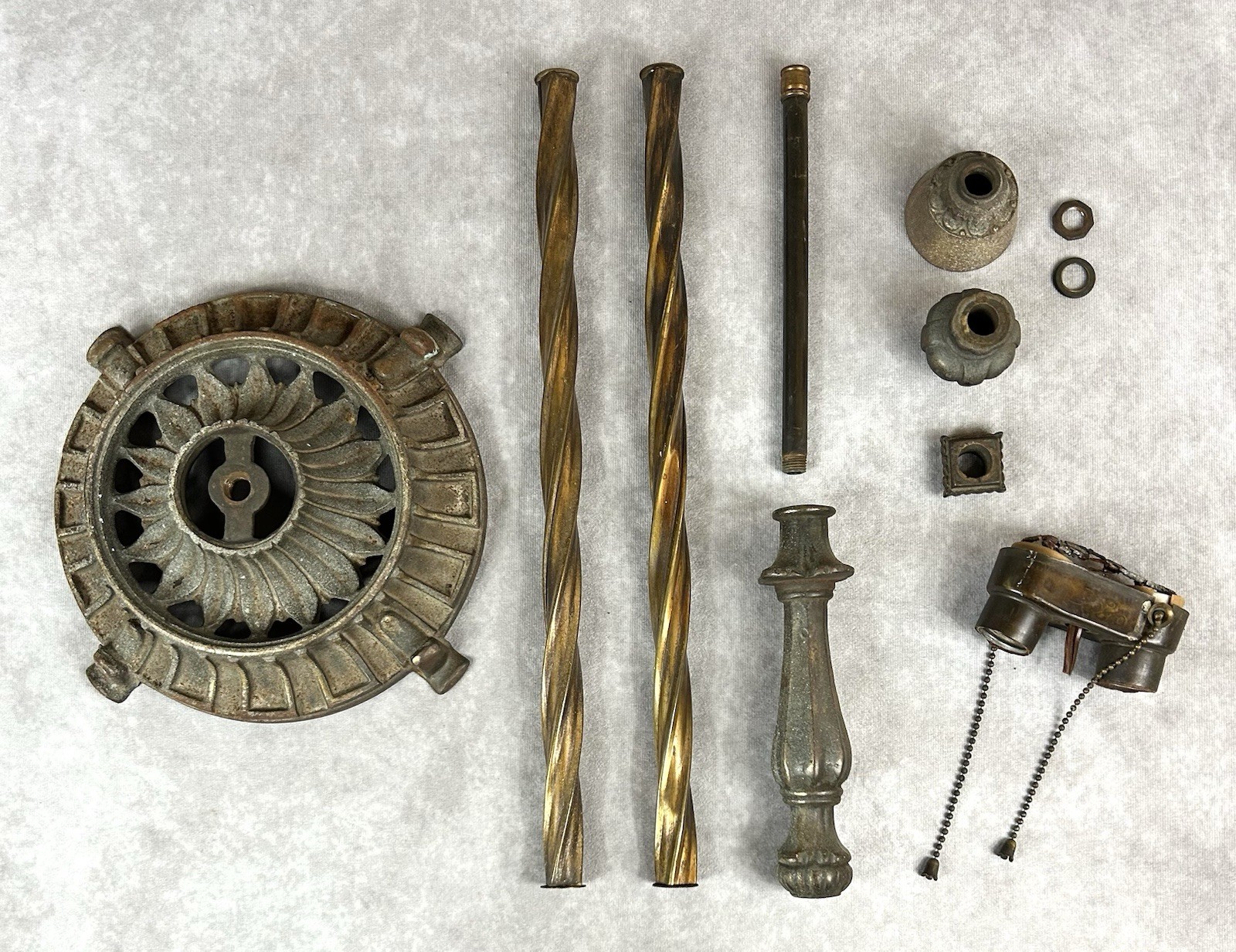 Antique Barley Twist Floor Lamp Parts Cast Iron Brass For Reassembly Restoring