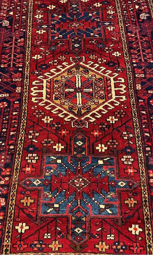3’8 x 10’5 Vintage Heris Handmade Wool Runner Rug Caucasian Oriental Carpet 4×11