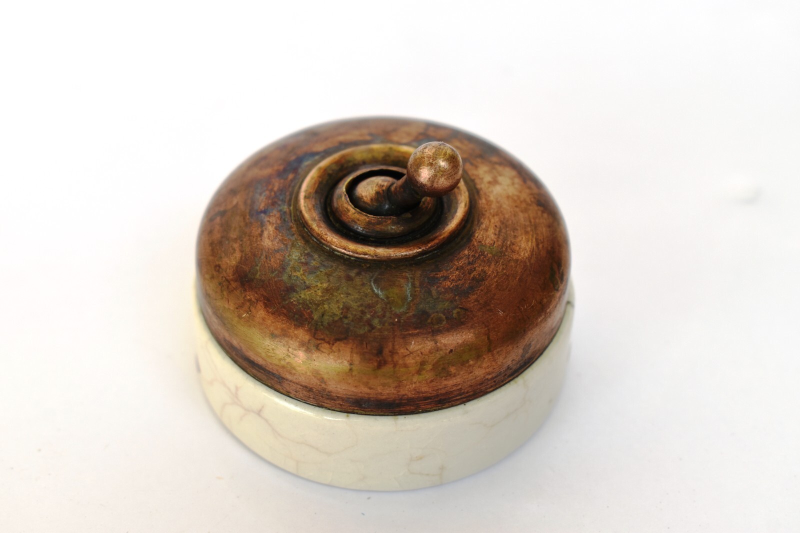 Vintage English Light Switch Electric Brass Ceramic Slickex Vitreous England”F6