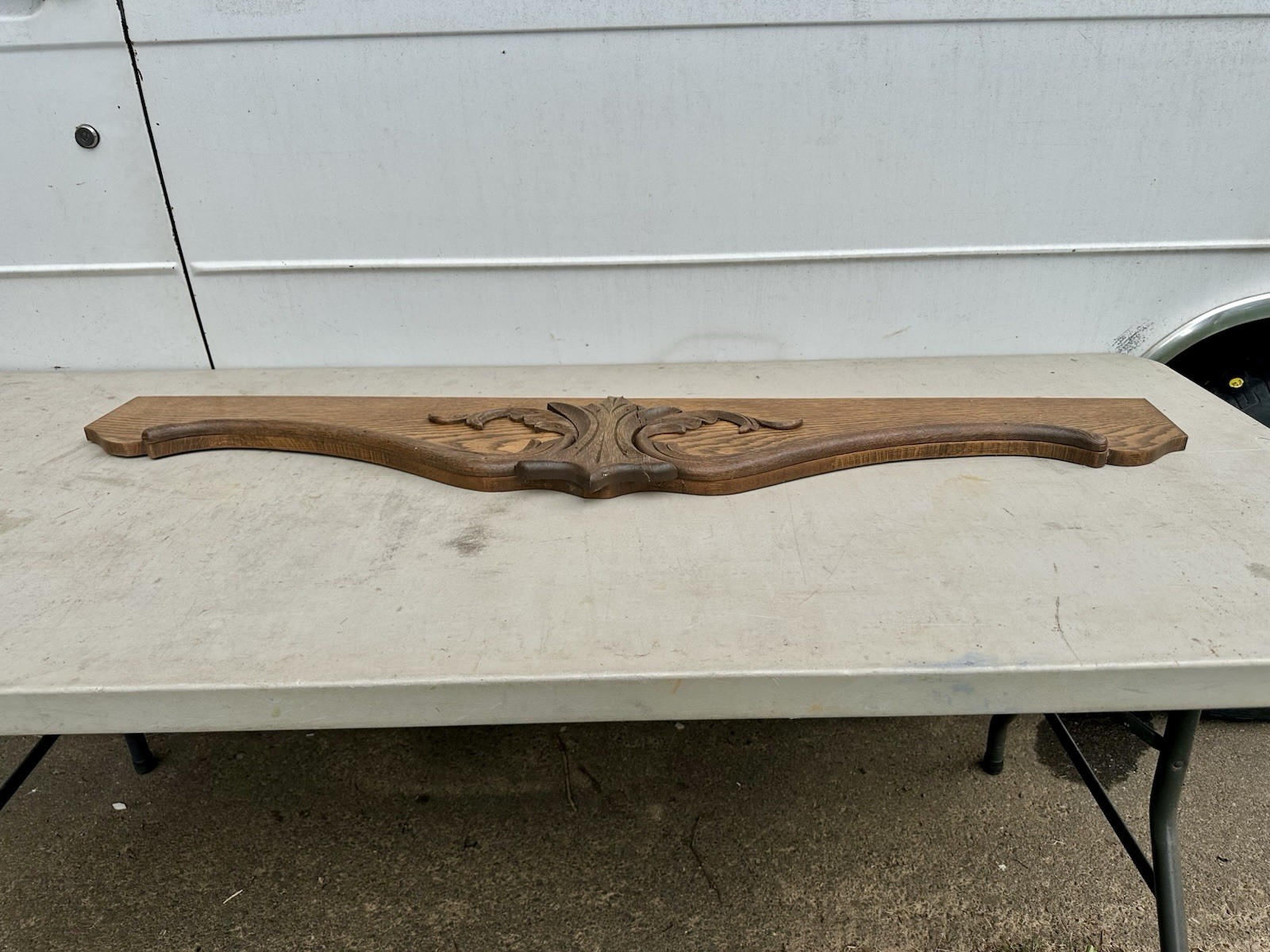 Carved 52″ Antique Oak Bed Pediment wooden crown crest topper door header