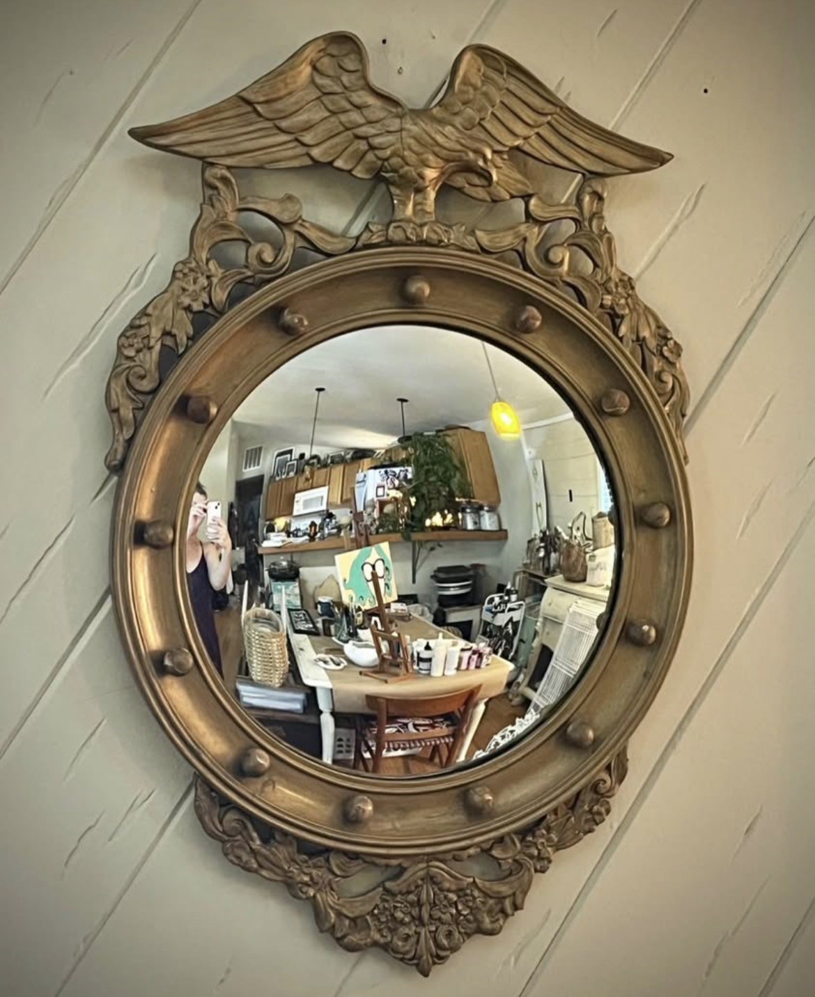 Antique Wood American Eagle Convex Mirror Federal Patriotic