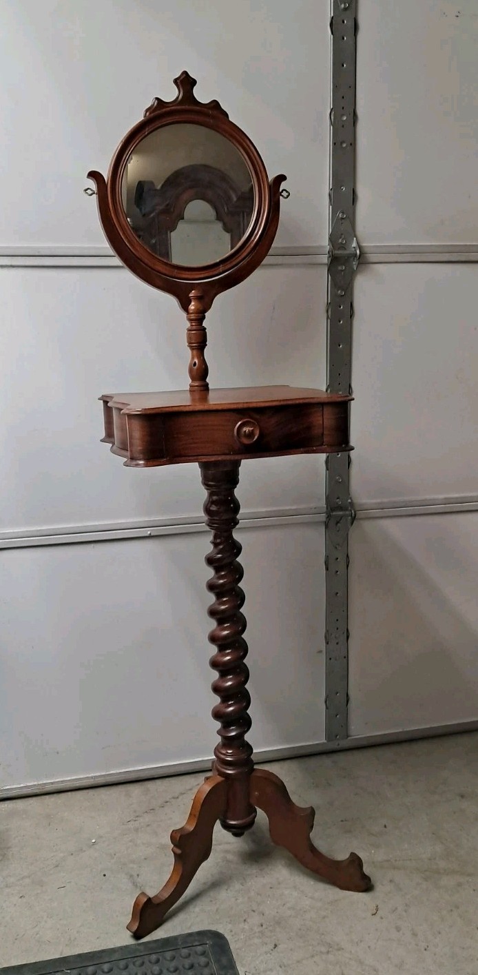Antique Walnut Barley Twist Shaving Stand With Drawer Circa Late 1800’s