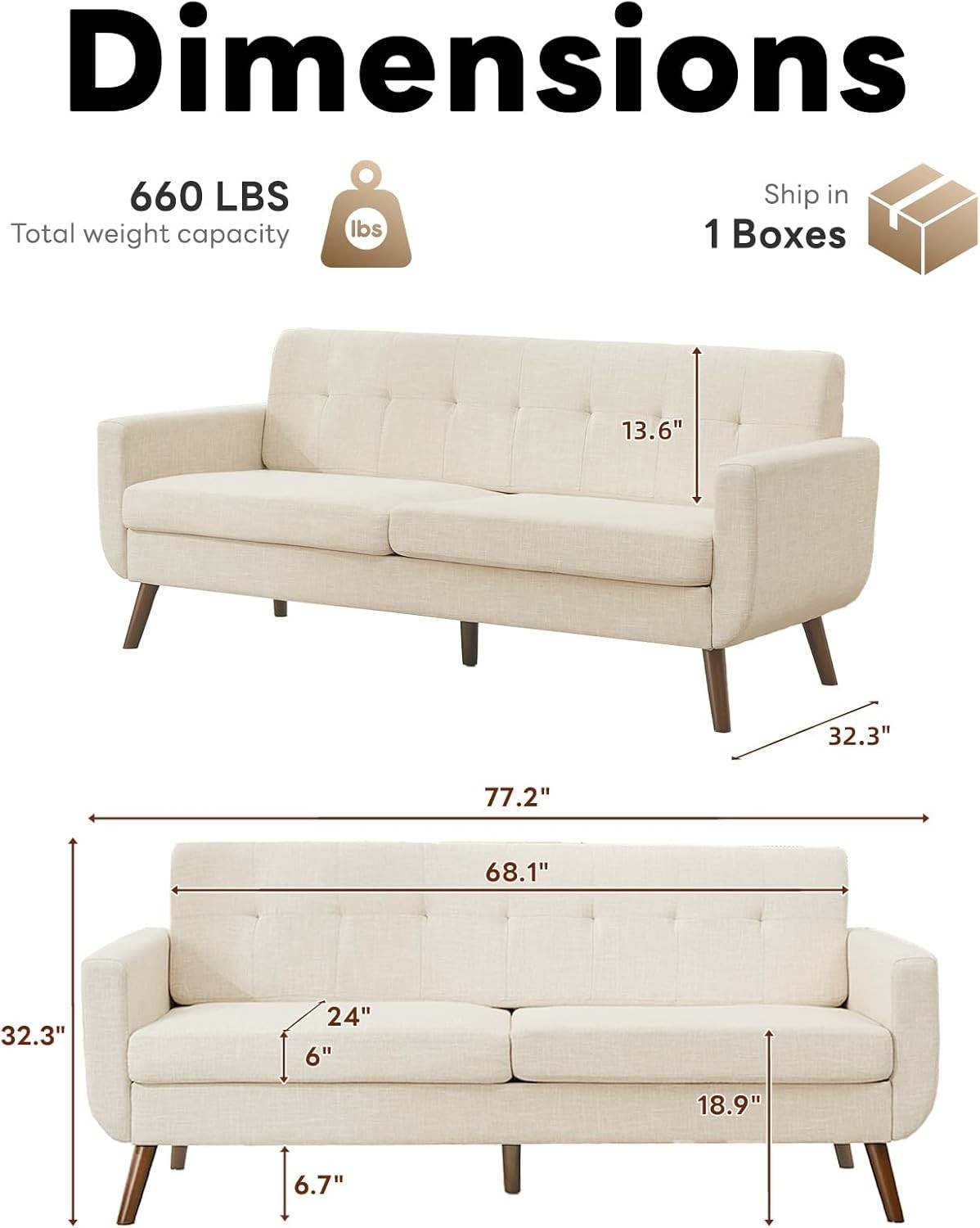 Comfort-Focused 77.2″ Couch – Elegant Button Tufted Loveseat for Modern Homes