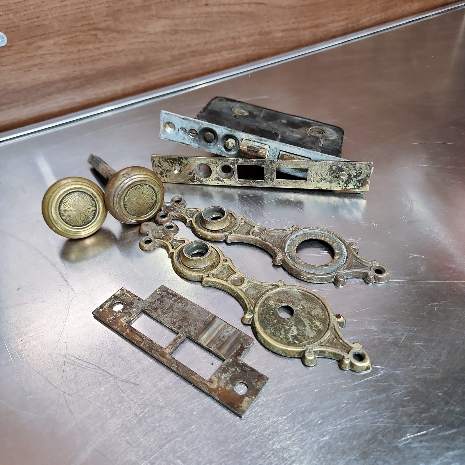 Yale & Towne Derbian Radial Door Knobs 1920s Antique Brass Mortise Lock Set🔑