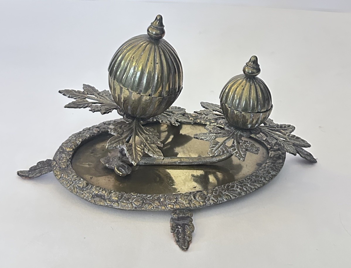 ANTIQUE LATE 1800s TURKISH OTTOMAN EMPIRE ORNATE BRASS GRADUATED CENSORS ON TRAY