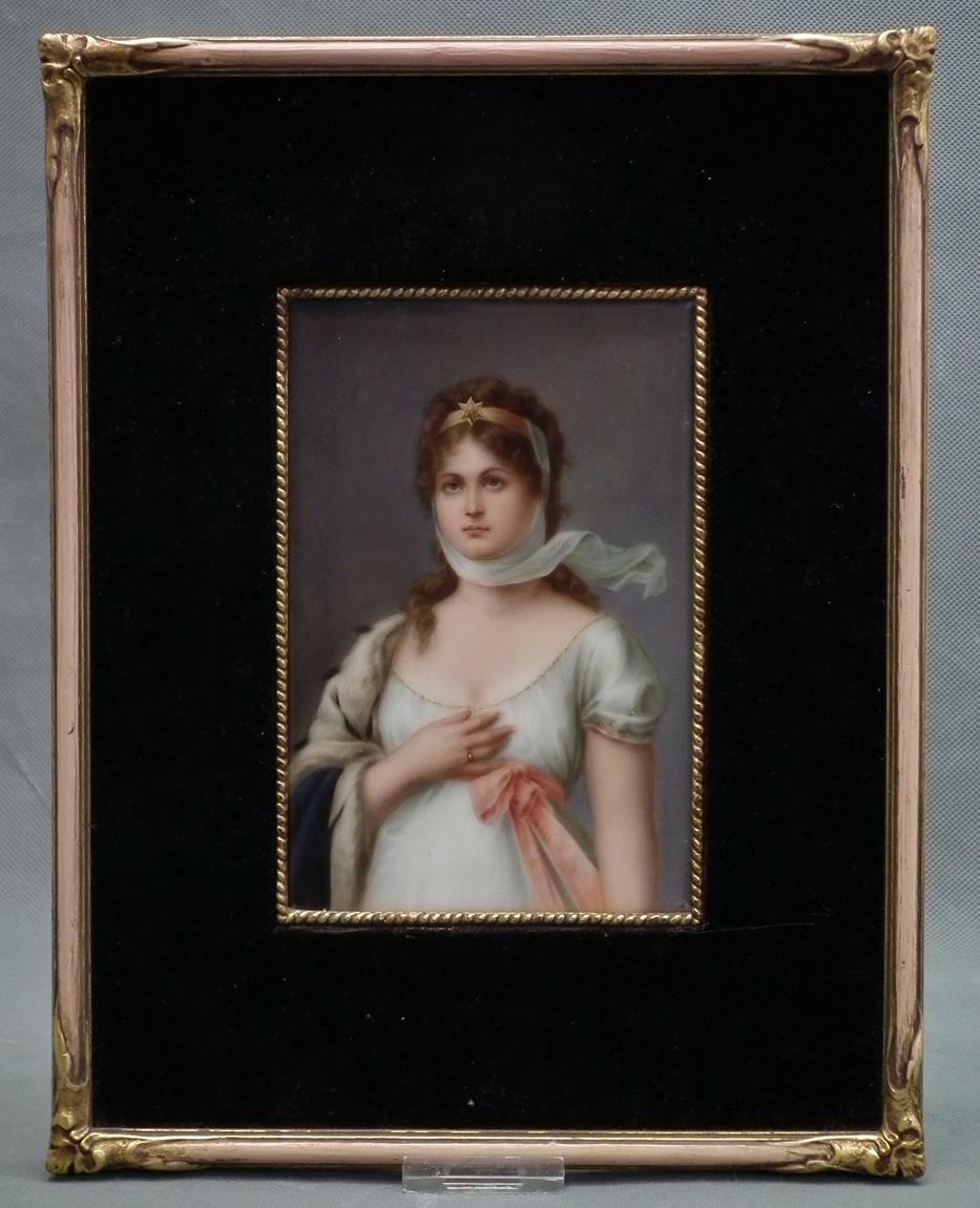 Antique German Porcelain Plaque Hand Painted Portrait Queen Louise of Prussia
