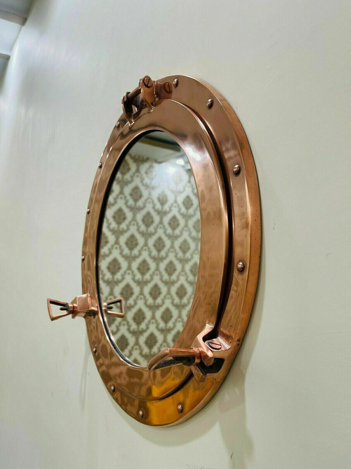 Nautical 17 inch Aluminum Copper Antique Aluminum Porthole Bathroom Decor Mirror