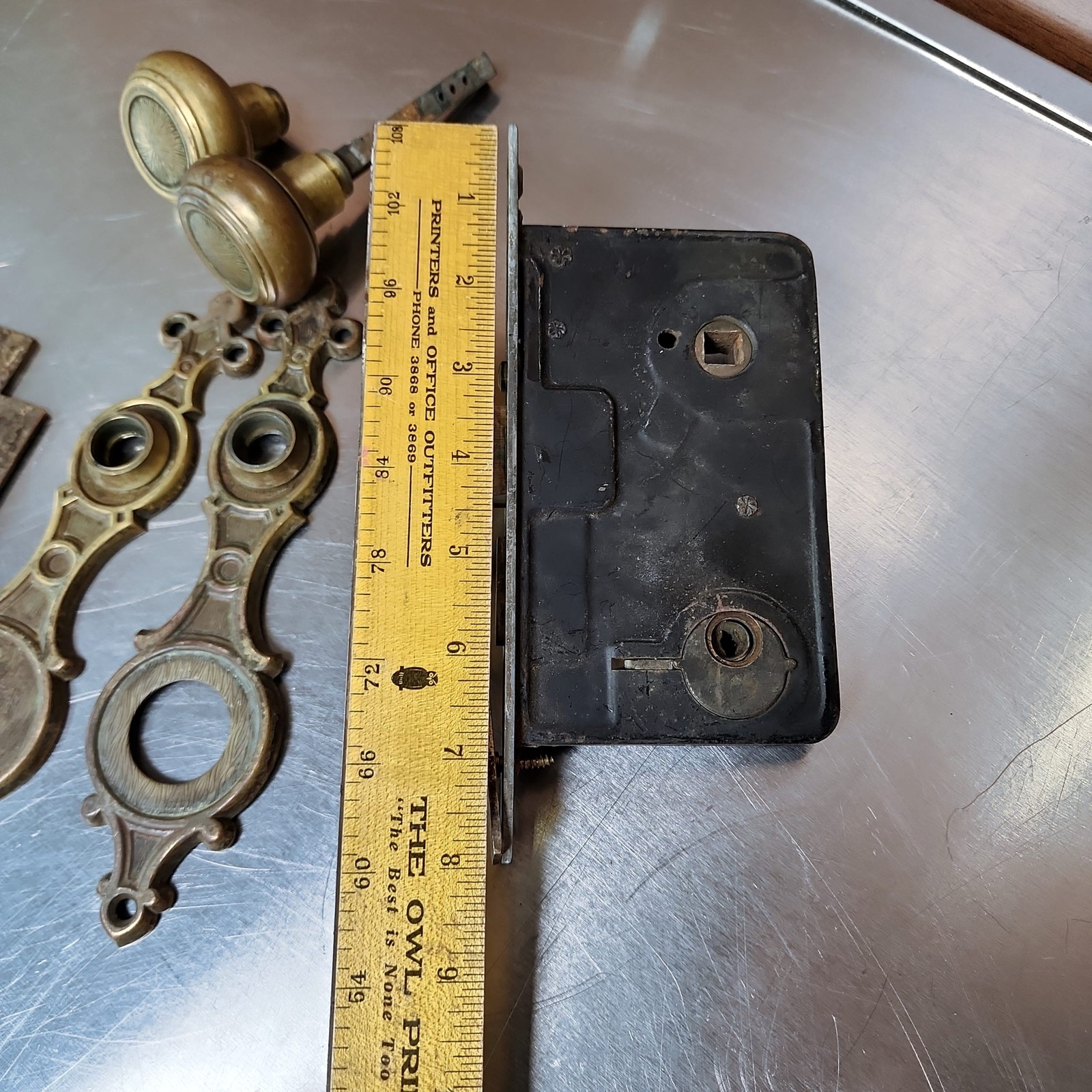 Yale & Towne Derbian Radial Door Knobs 1920s Antique Brass Mortise Lock Set🔑