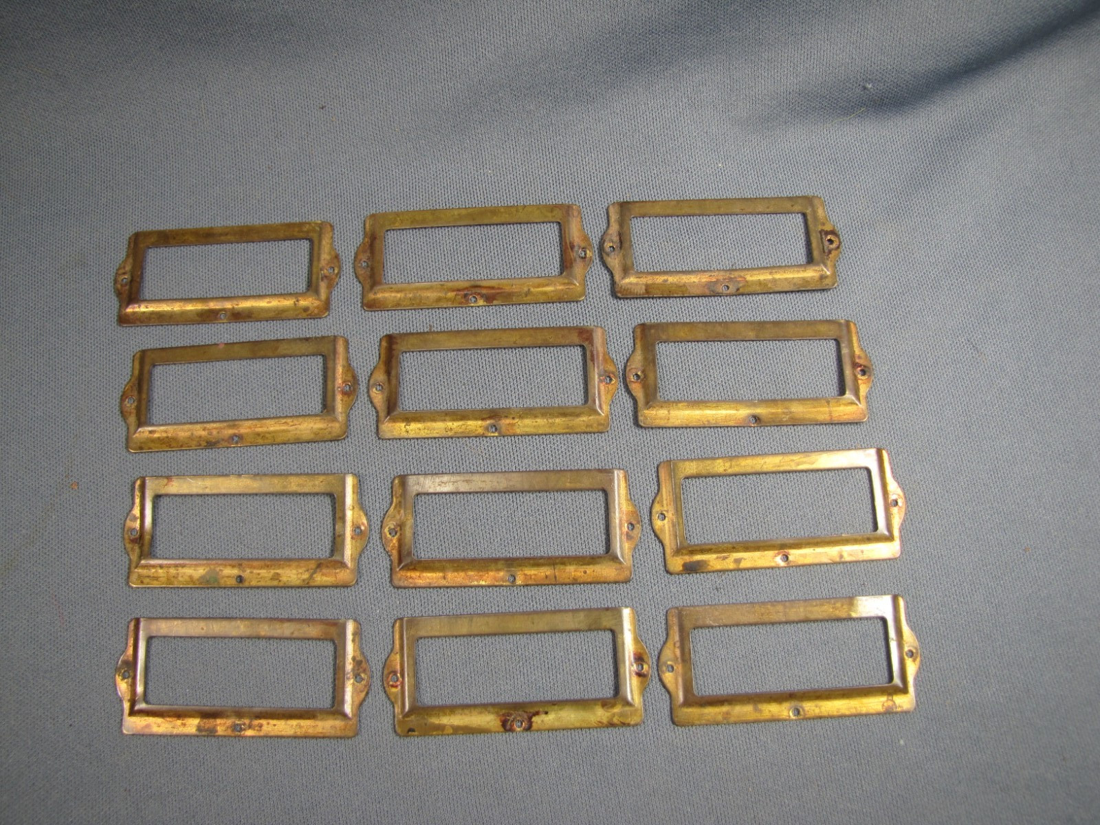 12 Vintage Brass File Label Holders