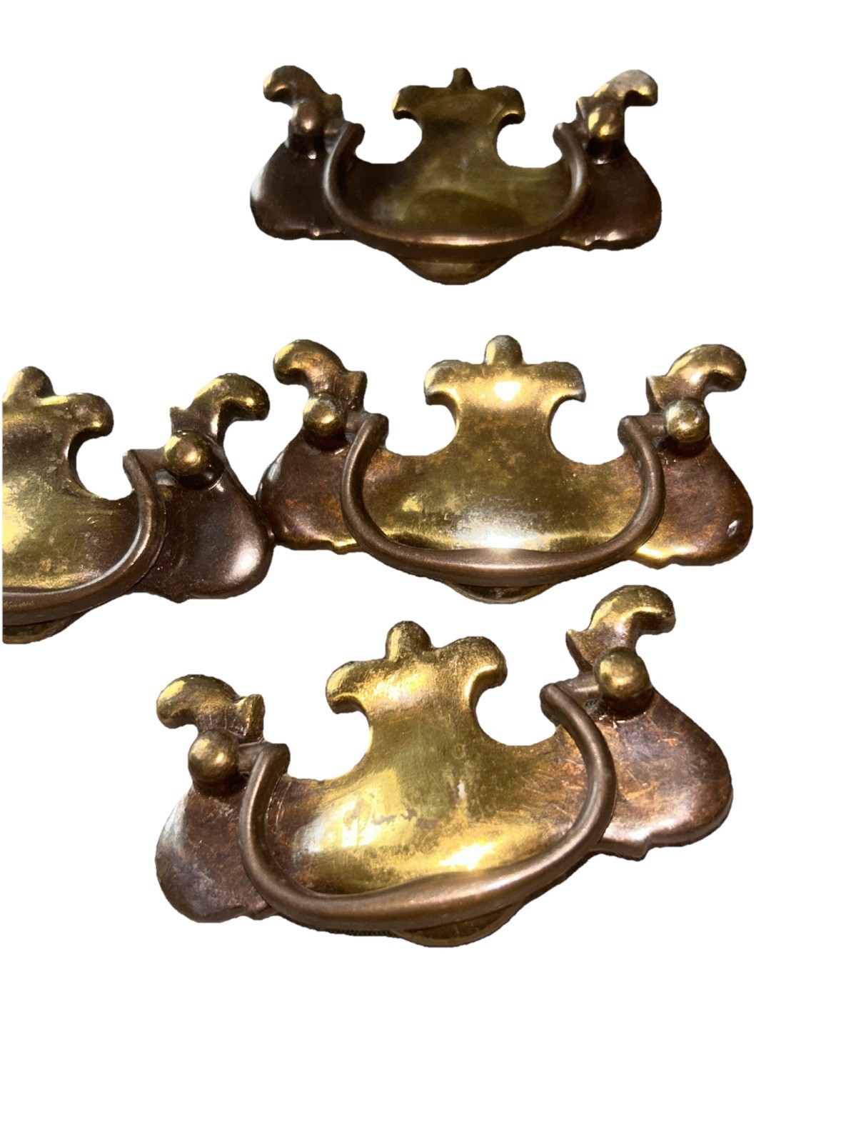11 Brass Drawer Swing Handle Pulls Chippendale Batwing Antique Hardware W/Screws