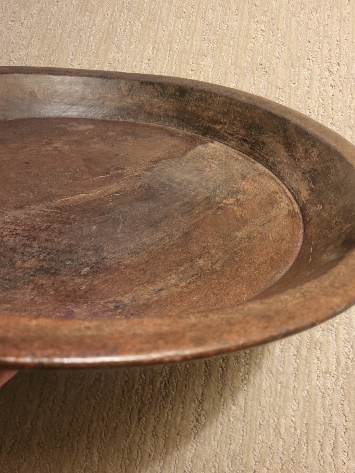Antique Primitive Extra Large 22” Hand Turned Rare Wood Bowl 2.5 In Deep