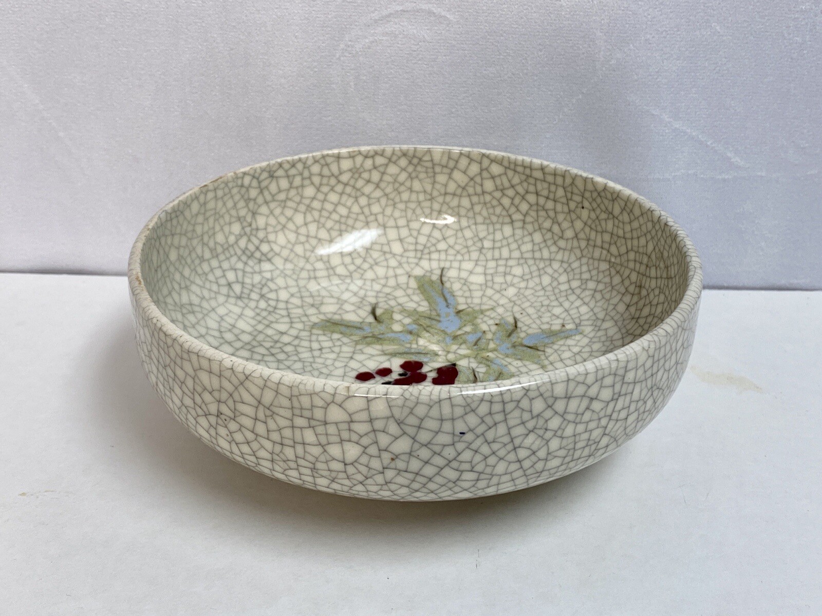 Antique Qing Dynasty Crackle Glaze Hand Painted Pottery Bowl Great Condition!