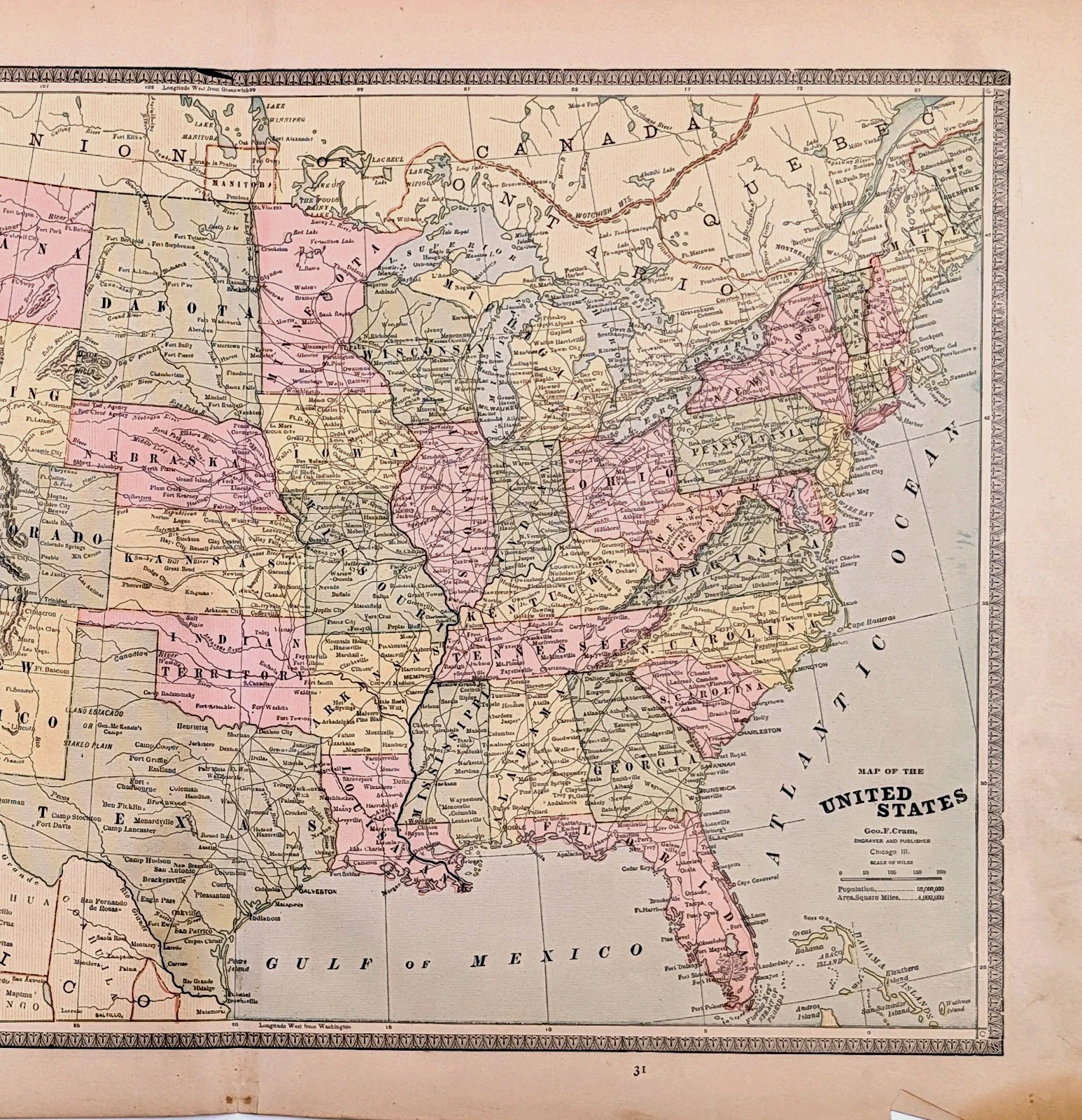 1898 UNITED STATES Map ORIGINAL RAILROADS – TOWNSHIPS – Indian Territory