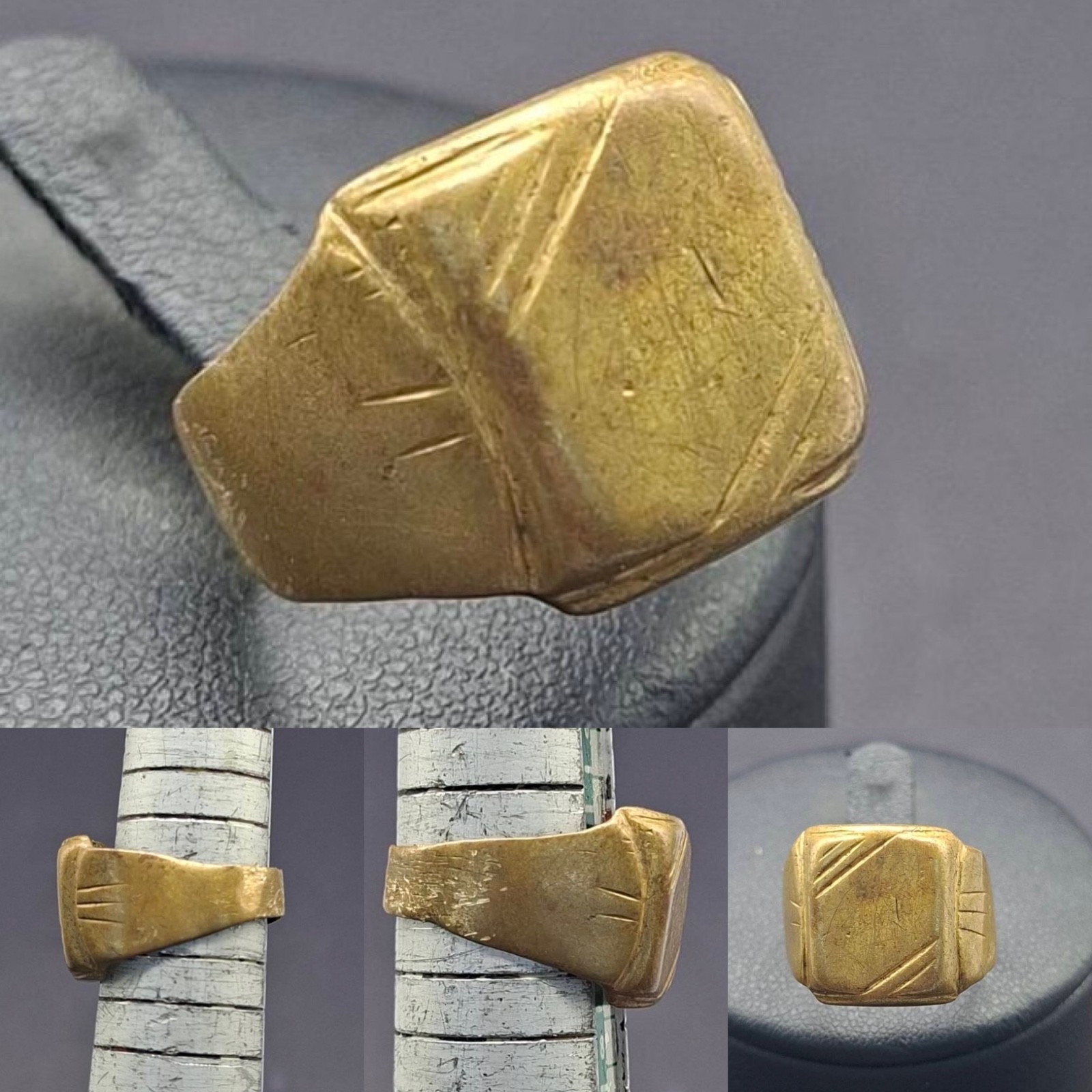 Vintage Old Beautiful Men Wom stamped Brass Signet Ring –