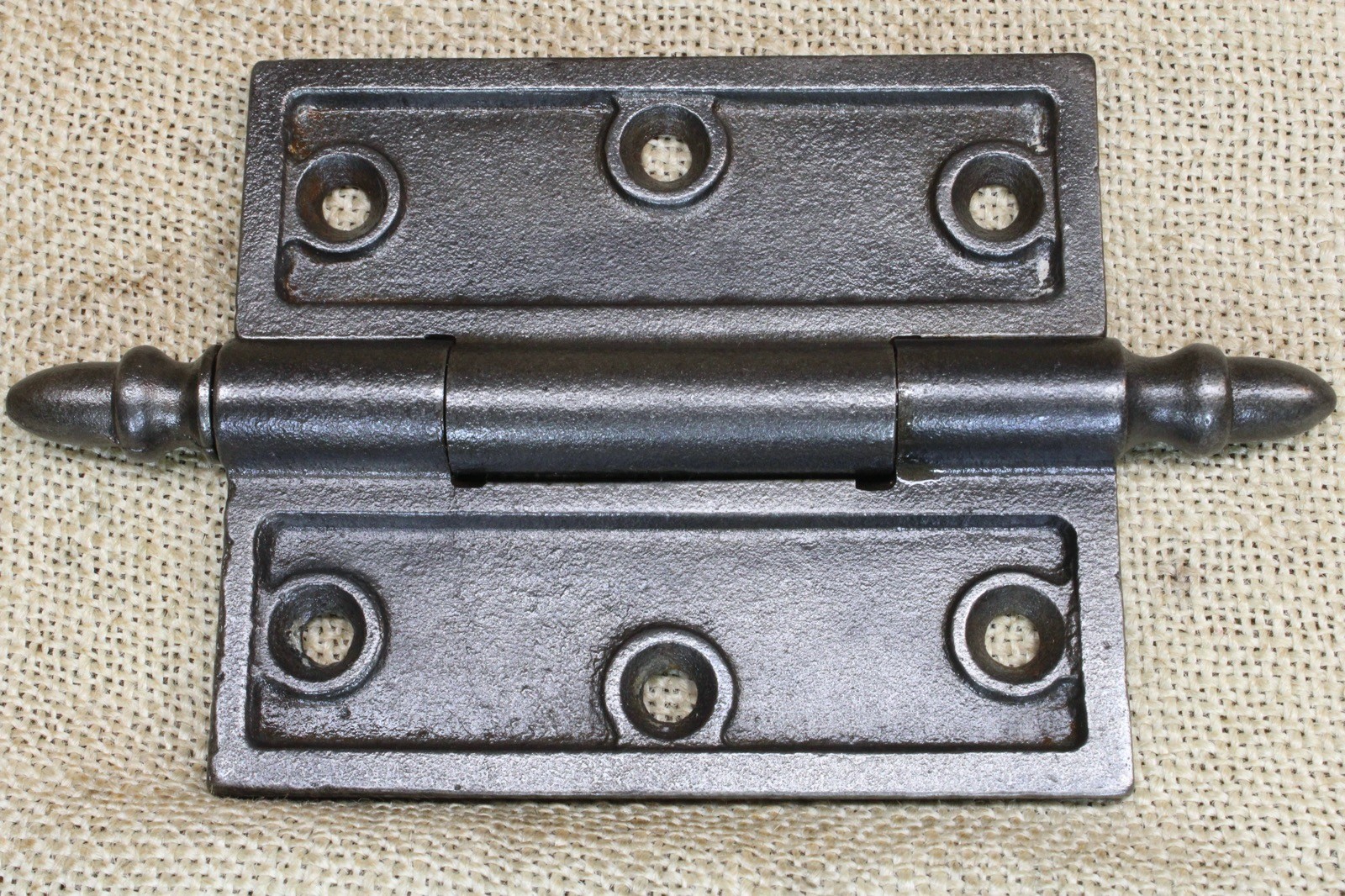 2 Old Door Hinges 4 X 3 1/2″ Acorn Pins Victorian 1850’s Raised Edge Cast Iron