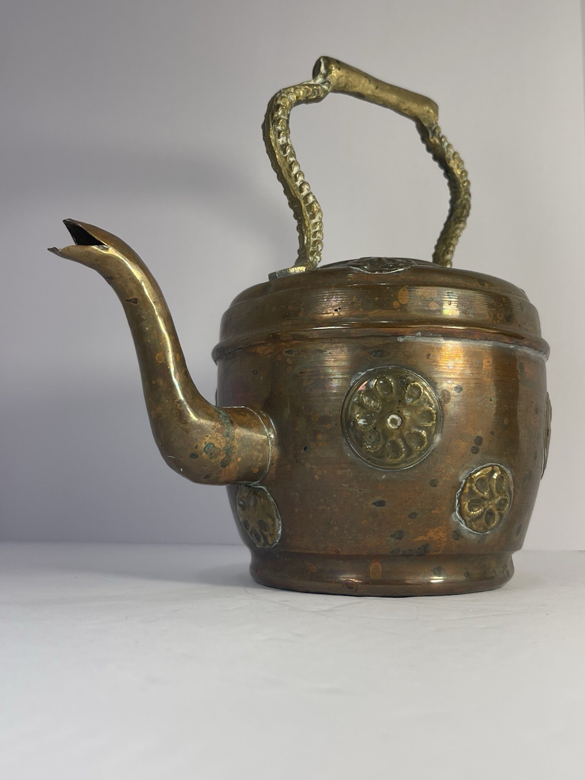 Antique Copper & Mixed Metal Inlaid Teapot Cottagecore Maximalist French Country