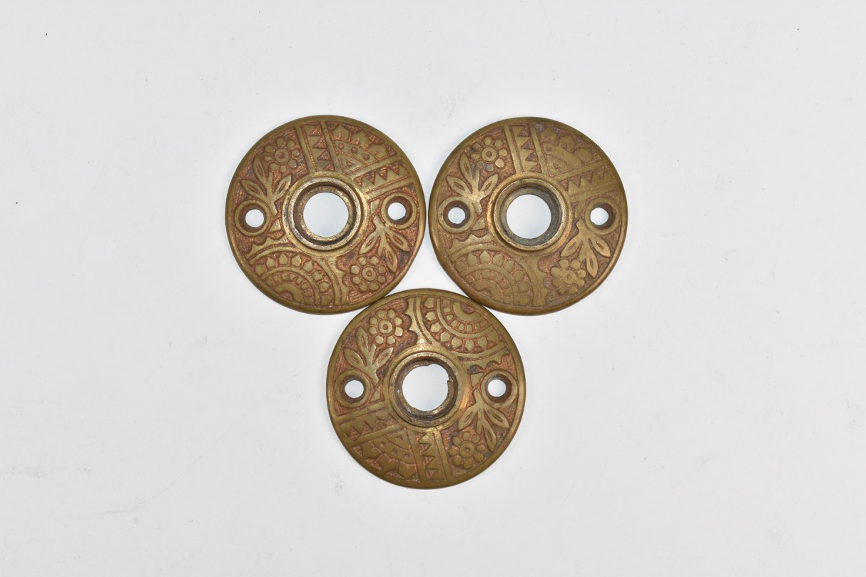 3 Cast Brass or Bronze Aesthetic Eastlake Victorian Door Knob Rosettes Flower
