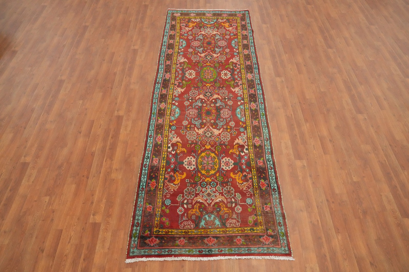 Handmade Floral Rust Wool 10 ft Runner Rug Vintage Traditional Carpet 4×10