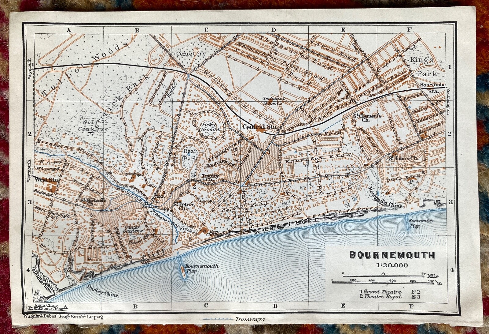 Antique Map of Bournemouth England Great Britain UK