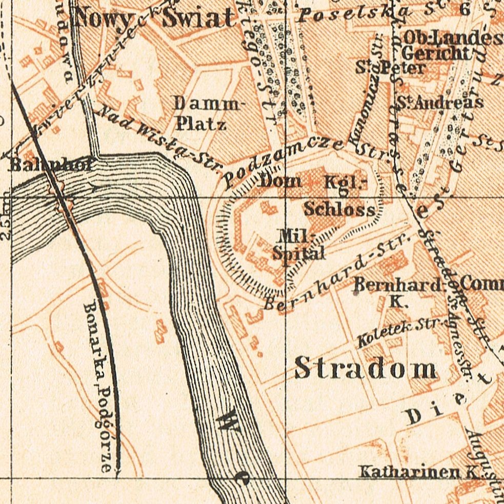 Kraków Cracow Original 1905 city plan map Poland Krakow GALICIA