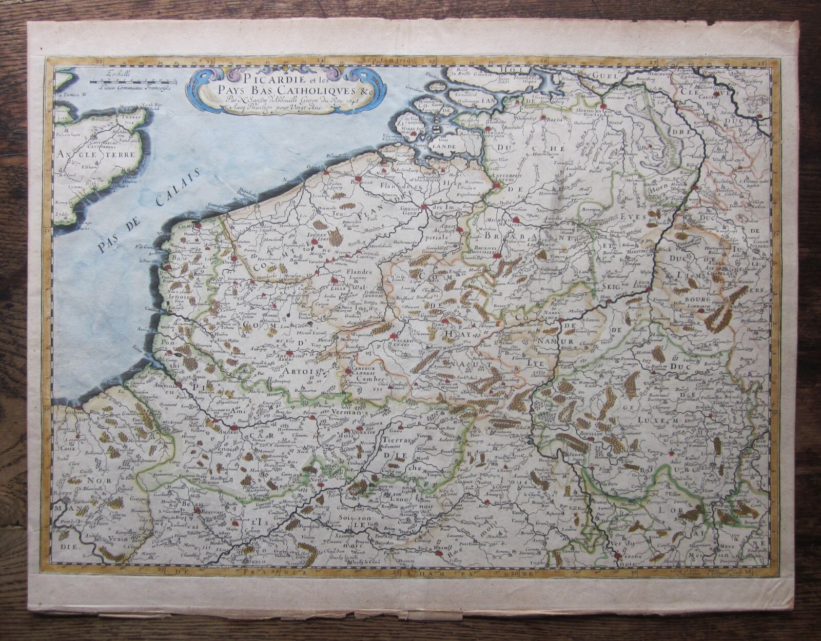 1648 Sanson Picardie Pays Bas Antique Map Belgium France Netherlands Brussels