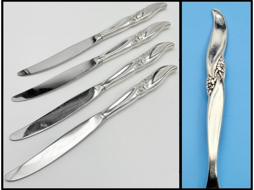 LOT: 4 Vintage International Silver Silverplate SILVER WIND 9-1/4″ Table Knives