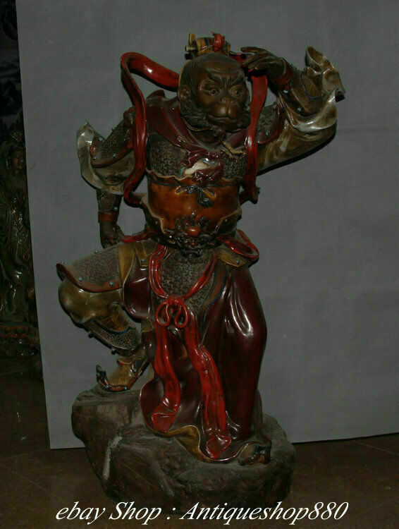 41″Old Wucai Porcelain West Journey Sun Wukong Monkey King Qitian Dasheng Statue