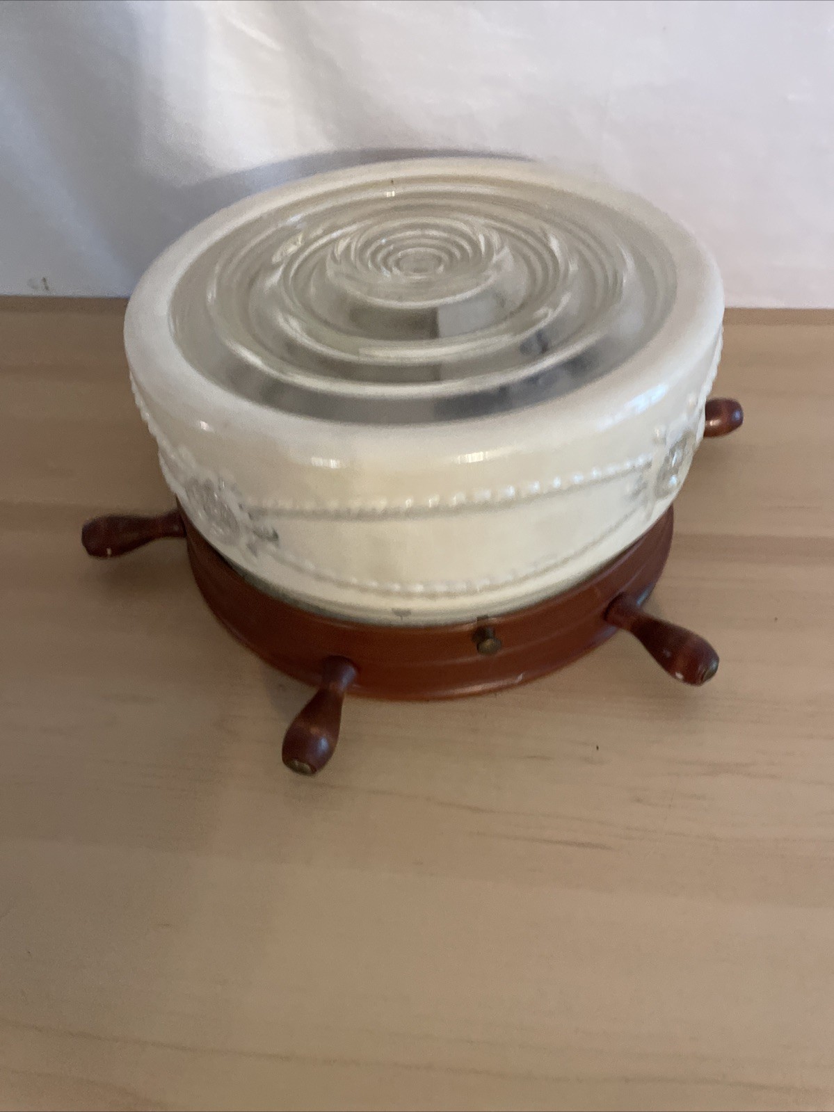 Vintage Nautical 12″ x 5” Ship Wheel Metal Ceiling Light Fixture Glass MCM C