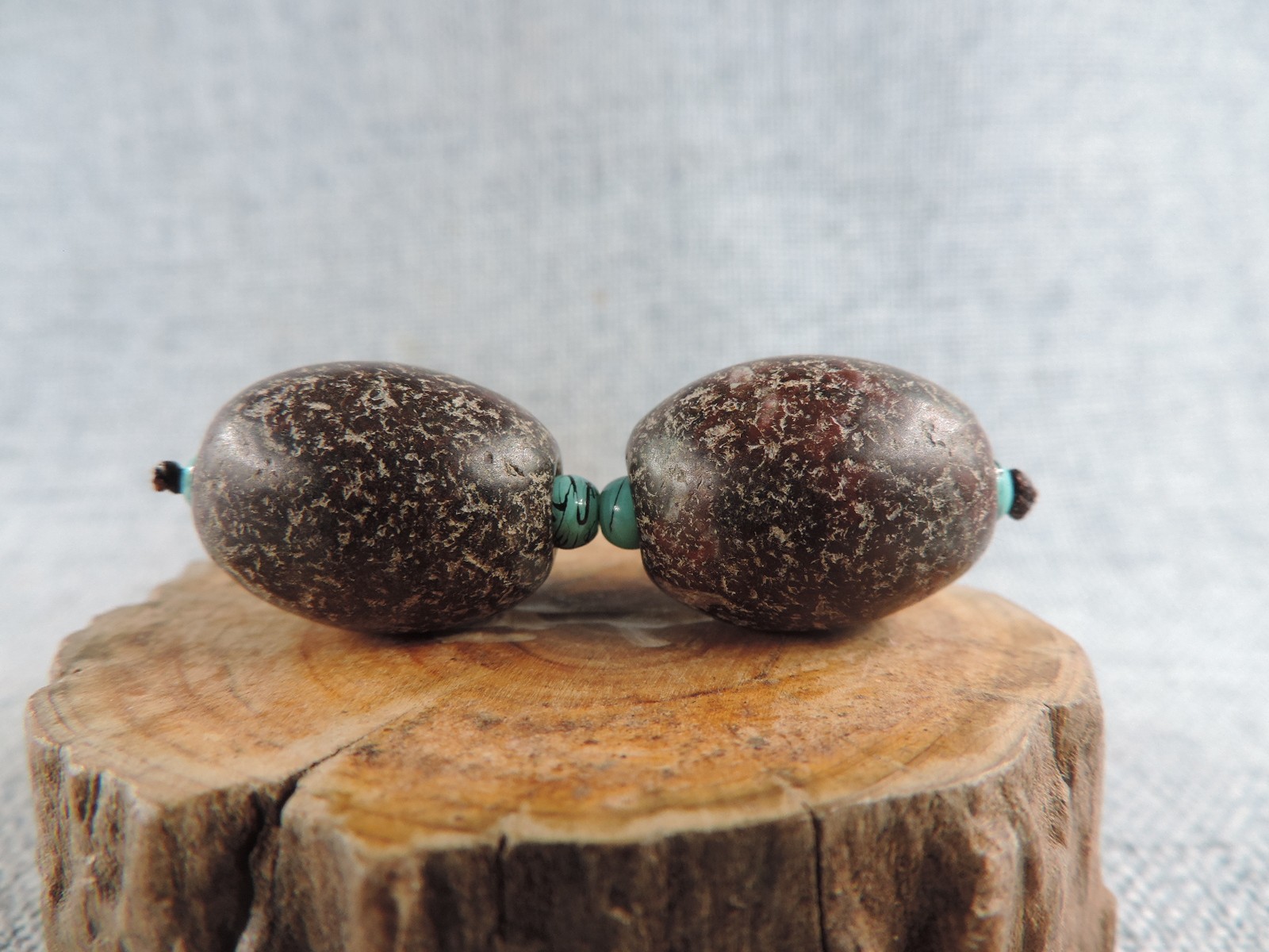 Pair of Authetic Tibetan Zinnober Dzi Bead Pendant Tibet Old Cinnabar Gzi Bead D