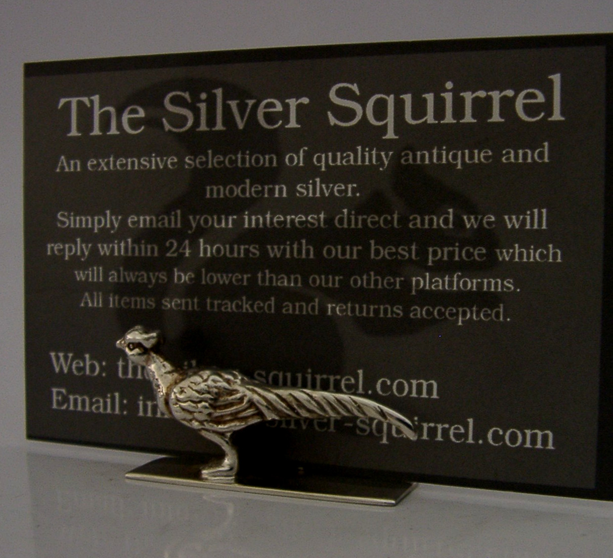 SOLID STERLING SILVER PHEASANT MENU HOLDER 2000 SHOOTING ANIMAL