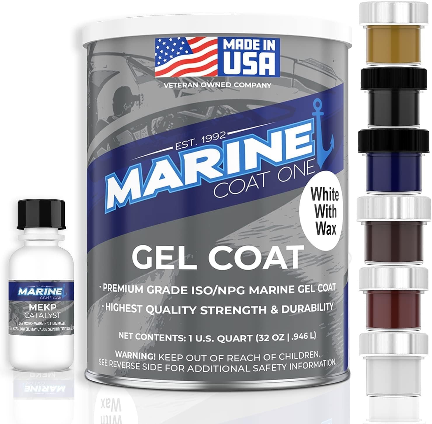 Iso/Npg White Gel Coat with Wax, MEKP Catalyst & 6 Tints for Boat Repair (1 Quar