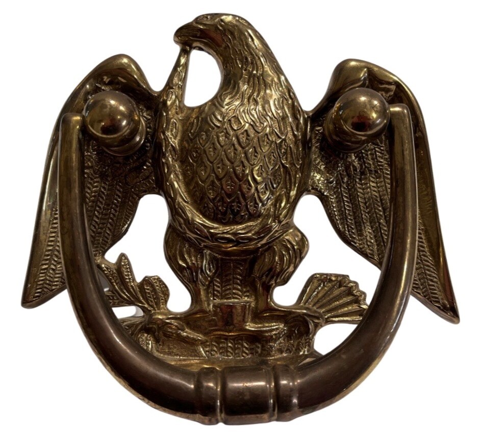 Vintage Solid Brass American Eagle Laurel Wreath Door Knocker Heavy Patriotic 5″