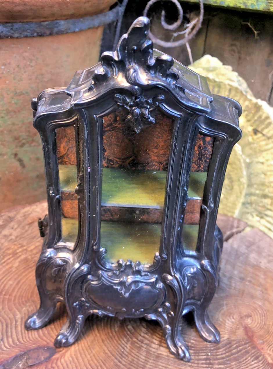 Cabinet Antique Victorian French miniature vitrine jewellery display 8″ high